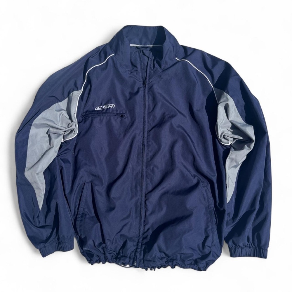 Navy blue CCM outdoor windbreaker jacket with gray panels on the sleeves - XL
